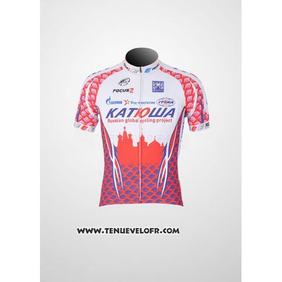 2011 Maillot Ciclismo Katusha Blanc et Rouge Manches Courtes et Cuissard